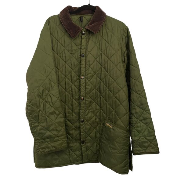 Barbour Women's Green and Brown Liddesdale Quilted Corduroy Snap Jacket Size L - Picture 1 of 9